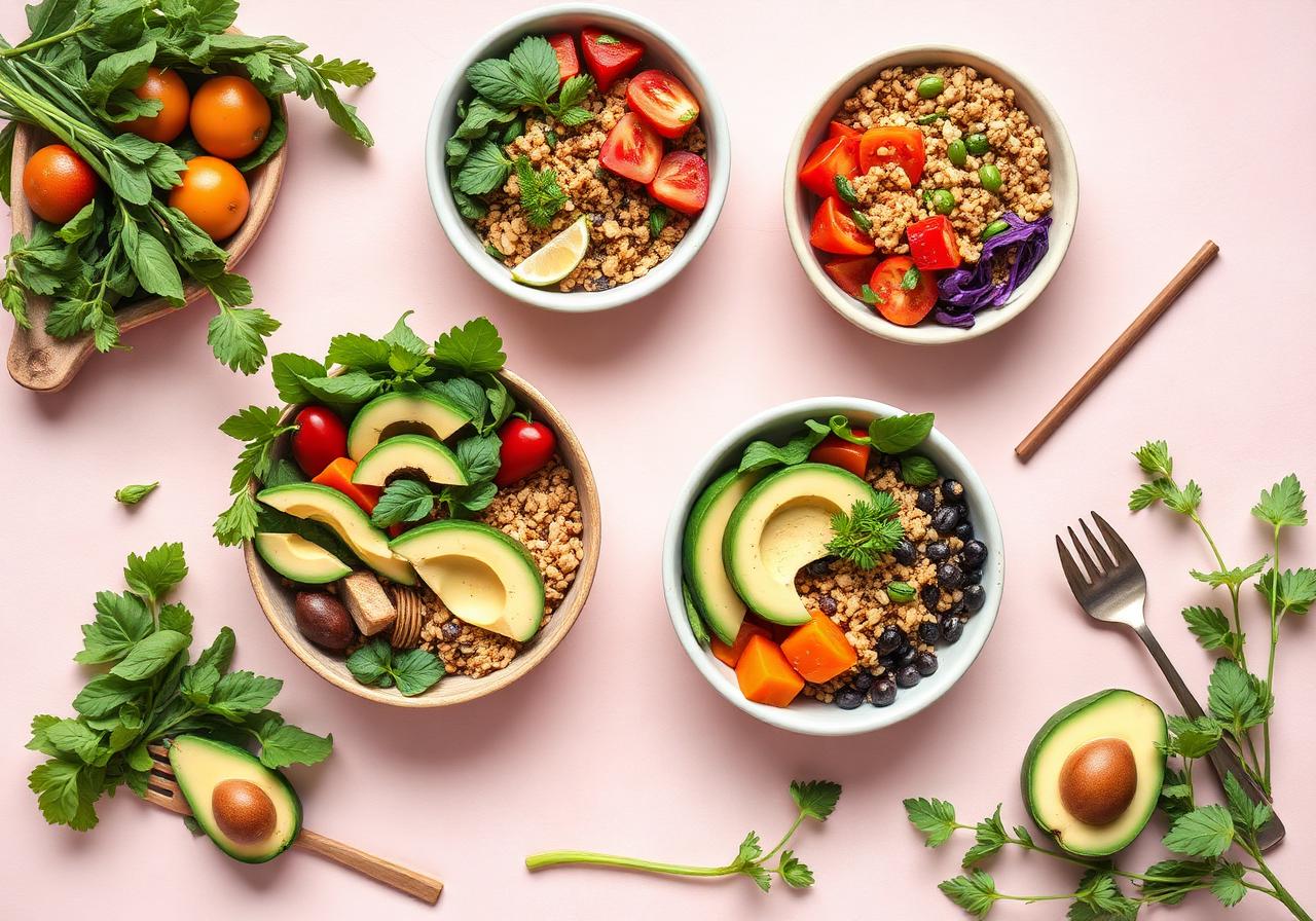 Meal plan with colorful bowls